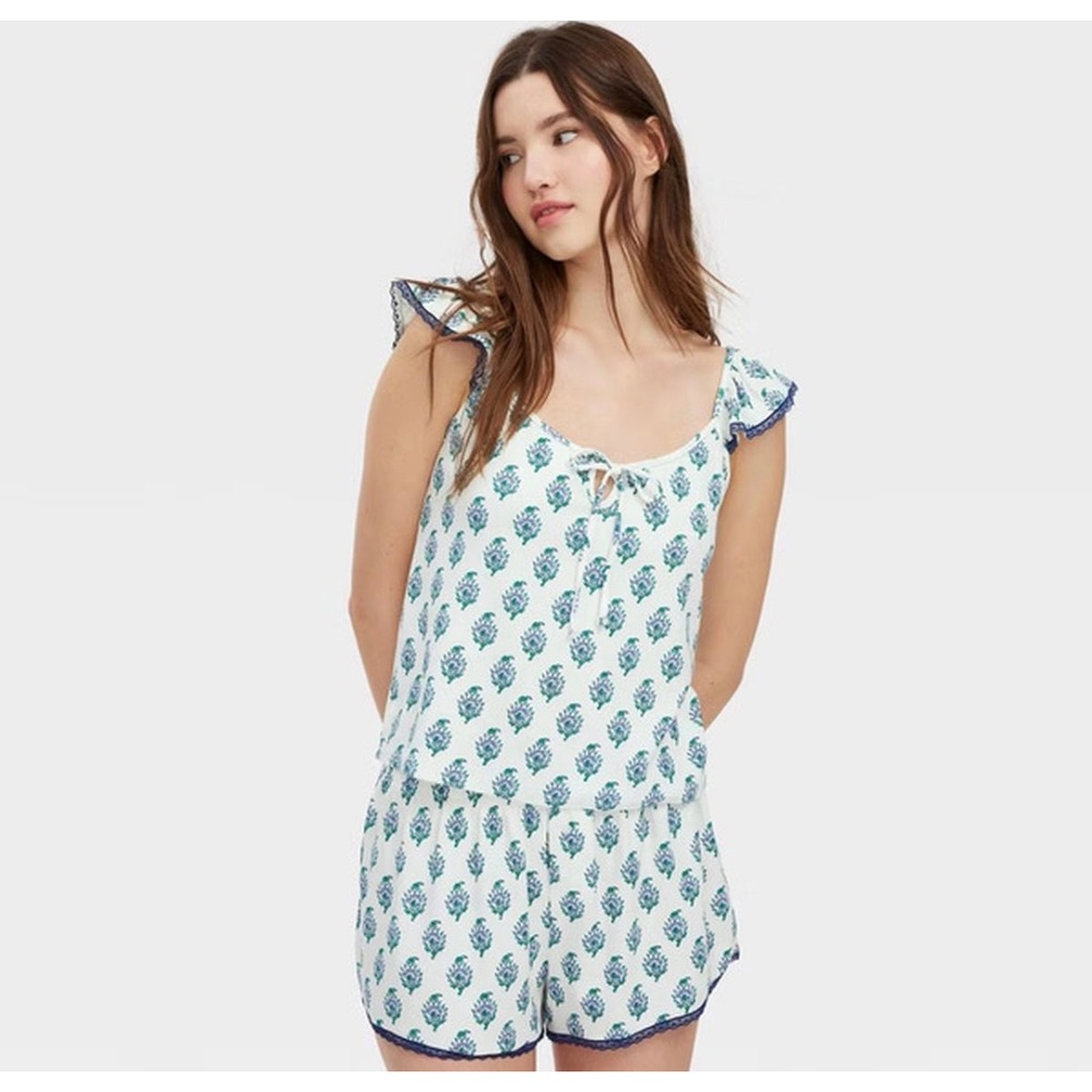 Roller Rabbit Target Floral Pointelle Pajama Set Flutter Sleeve Shorts XL Boho